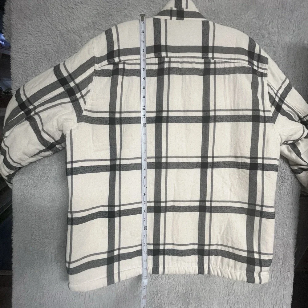 Hollister Jacket Men's XL Sherpa Lined Shacket Black & Cream Plaid Flannel‎